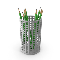 Silver Pencil Holder With Green Pencils PNG & PSD Images