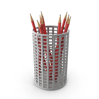 Silver Pencil Holder With Red Pencils PNG & PSD Images