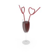 Glass Of Red Wine With Heart Shaped Straws PNG & PSD Images