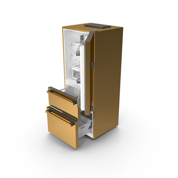 Gold Fridge With Open Doors PNG & PSD Images