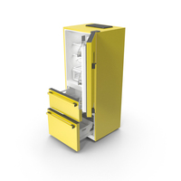 Yellow Fridge With Open Doors PNG & PSD Images