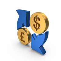 Blue & Gold Metallic Money Exchange Dollar To Pound Symbol PNG & PSD Images