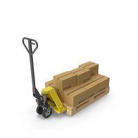 Yellow Hand Pallet Truck With Boxes PNG & PSD Images