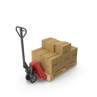 Red Hand Pallet Truck With Boxes PNG & PSD Images