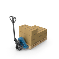 Blue Hand Pallet Truck With Boxes PNG & PSD Images