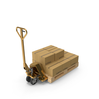 Gold Hand Pallet Truck With Boxes PNG & PSD Images