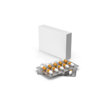 Medication Package and Orange Capsule Pills PNG & PSD Images