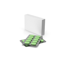 Medication Package And Green Ellipsoid Pills PNG & PSD Images
