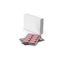 Medication Package and Pink Elipsoid Pills PNG & PSD Images