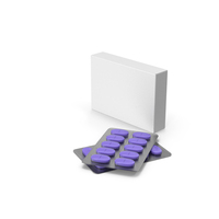 Medication Package and Purple Elipsoid Pills PNG & PSD Images
