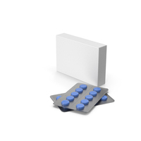 Medication Package and Blue Round Pills PNG & PSD Images