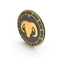 Gold Round Aries Zodiac Symbol PNG & PSD Images