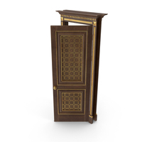 Open Mid Brown Decorative Wooden Door 45 Degrees PNG & PSD Images