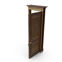 Open Mid Brown Decorative Wooden Door 90 Degrees PNG & PSD Images