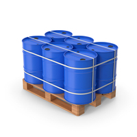 Blue Metal Barrels On Wooden Pallet PNG & PSD Images