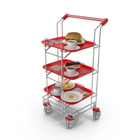 Tray Cart With Red Trays And Food PNG & PSD Images