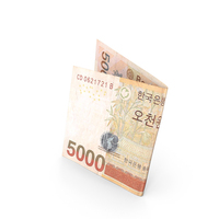Folded 5000 Korean Won Banknote Bill PNG & PSD Images