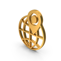 Globe And Location Pin Icon Gold PNG & PSD Images