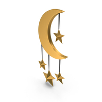 Gold Moon With Hanging Stars Symbol PNG & PSD Images