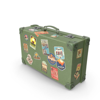Vintage Leather Suitcase Large Green With Travel Stickers PNG & PSD Images