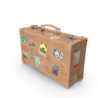 Vintage Leather Suitcase Small with Travel Stickers PNG & PSD Images