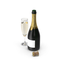 Blank Label Opened Champagne Bottle With Glass PNG & PSD Images