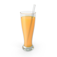 Glass Cup Pilsner with Glass Straw and Orange Juice PNG & PSD Images