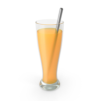 Pilsner Glass With Metal Straw And Orange Juice PNG & PSD Images
