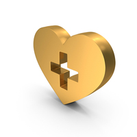 Gold Heart Medical Cross Metallic Symbol PNG & PSD Images