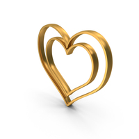 Gold Heart In Heart Frame Metallic Symbol PNG & PSD Images