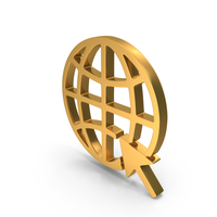 Gold Globe With Mouse Arrow Metallic Symbol PNG & PSD Images