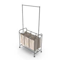 Black 3 Bag Heavy Duty Divided Laundry Hamper Sorter Cart With Wheels and Hanging Bar PNG & PSD Images