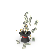 Dollar Bills On Top Of Hat And Illusionist Wand PNG & PSD Images