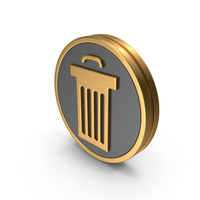 Gold & Black Round Trash Bin Icon PNG & PSD Images