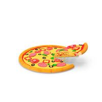 Cartoon Pizza With One Slice Taken PNG & PSD Images