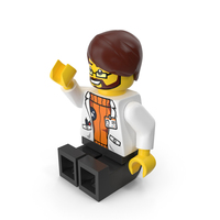 Lego Man Scientist Sitting With An Arm Up & Other Down PNG & PSD Images