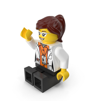 Lego Woman Scientist Sittings Arms Up Down PNG & PSD Images