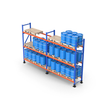 Pallet Rack And Blue Barrels PNG & PSD Images