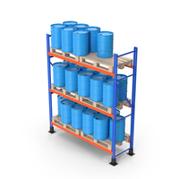 Pallet Rack And Blue Barrels PNG & PSD Images