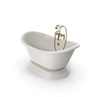 Cast Iron Double Slipper Pedestal Tub with Gold Standing Faucet PNG & PSD Images