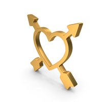 Out Line Cupid Heart Arrows Icon Gold PNG & PSD Images