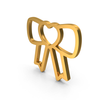 Gold Heart Tie Bow Outline Icon PNG & PSD Images