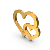 Gold Two Love Hearts Icon PNG & PSD Images