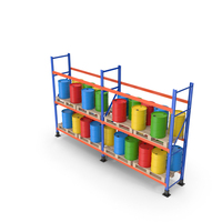 Metal Shelf / Pallet Rack With Colored Barrels PNG & PSD Images