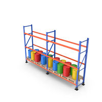 Metal Shelf Pallet Rack And Colored Barrels PNG & PSD Images