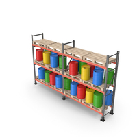 Pallet Rack With Colored Barrels PNG & PSD Images