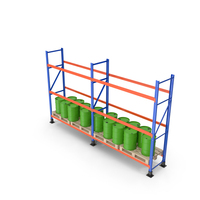 Metal Shelf / Pallet Rack With Green Barrels PNG & PSD Images