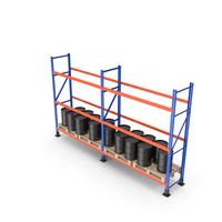 Pallet Rack And Black Metal Barrels PNG & PSD Images