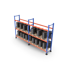 Pallet Rack With Metal Barrels On Pallet PNG & PSD Images