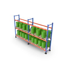 Pallet Rack With Green Barrels On Pallet PNG & PSD Images